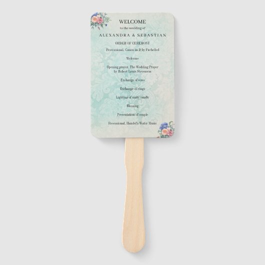  Groen Bloemen Shabby Chic Wedding Programma Handwaaier (Voorkant)