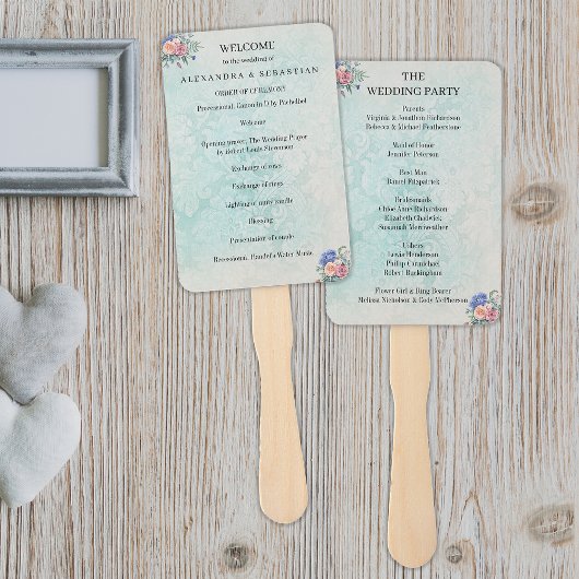 Groen Bloemen Shabby Chic Wedding Programma Handwaaier