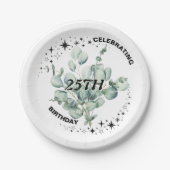 Groen Bloemen Sky Star Verjaardagsviering Papieren Bordje (Voorkant)