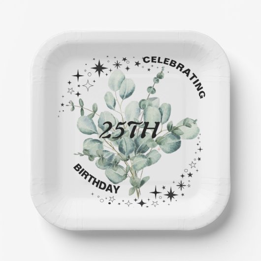 Groen Bloemen Sky Star Verjaardagsviering Papieren Bordje (Voorkant)