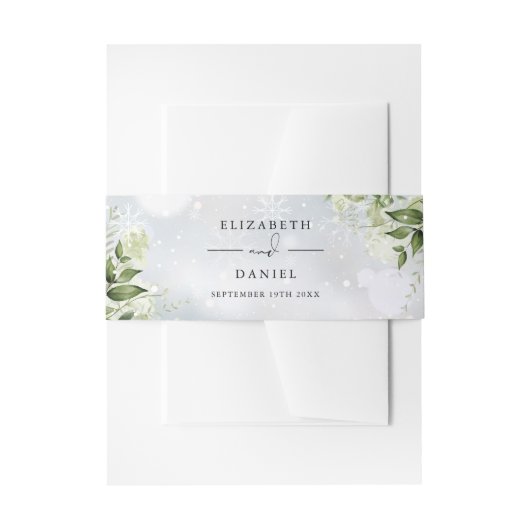 Groen Bloemen Sneeuwvlokken Winter Bruiloft Uitnodigingen Wikkel (Voorkant Voorbeeld)
