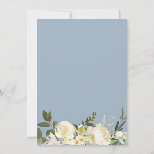 Groen Bloemen Stoffig Blauw bruiloft uitnodiging (Achterkant)