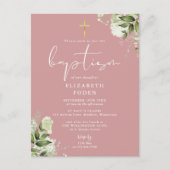 Groen Bloemen Stoffig Roos Roze Doop Uitnodiging (Voorkant)