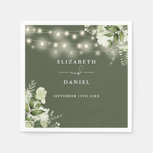 Groen Bloemen String Lichten Olive Green Wedding Servet (Voorkant)