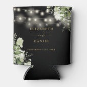 Groen Bloemen String Lichten Zwart Goud Trouwen Blikjeskoeler (Voorkant)
