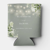 Groen Bloemen String Lights Sage Groen Bruiloft Blikjeskoeler (Voorkant)