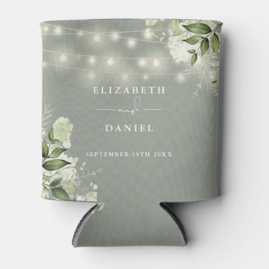 Groen Bloemen String Lights Sage Groen Bruiloft Blikjeskoeler (Voorkant)