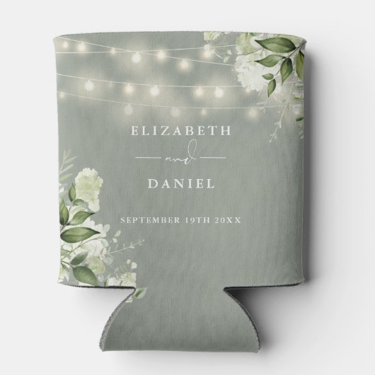Groen Bloemen String Lights Sage Groen Bruiloft Blikjeskoeler (Achterkant)
