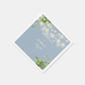 Groen Bloemen String Lights Stoffig Blauw Bruiloft Servet (Hoek)