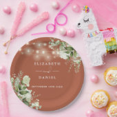 Groen Bloemen String Lights Terracotta Bruiloft Papieren Bordje (Feest)