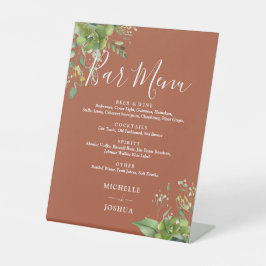 Groen Bloemen Terracotta Wedding Bar Menu Reclamebord Met Voetstuk