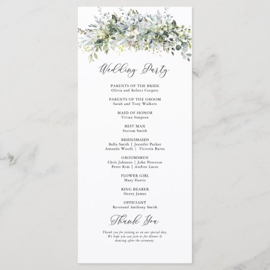 Groen Bloemen Trouwceremonie Programma Programmakaart (Achterkant)