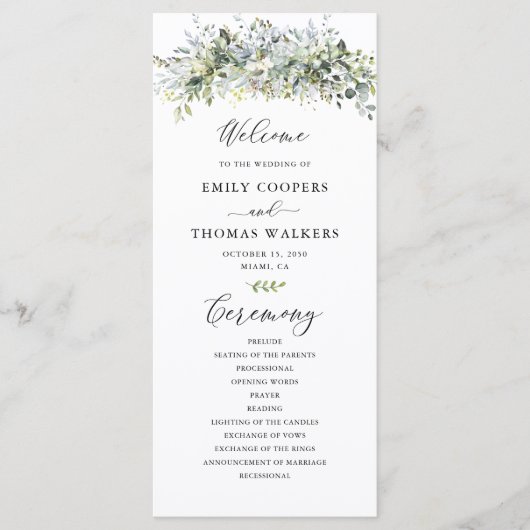 Groen Bloemen Trouwceremonie Programma Programmakaart (Voorkant)