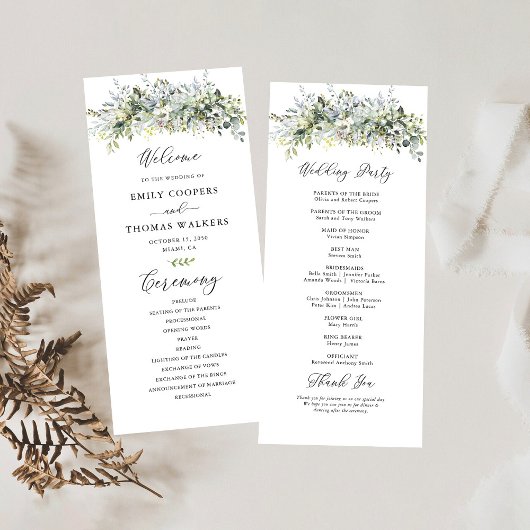 Groen Bloemen Trouwceremonie Programma Programmakaart