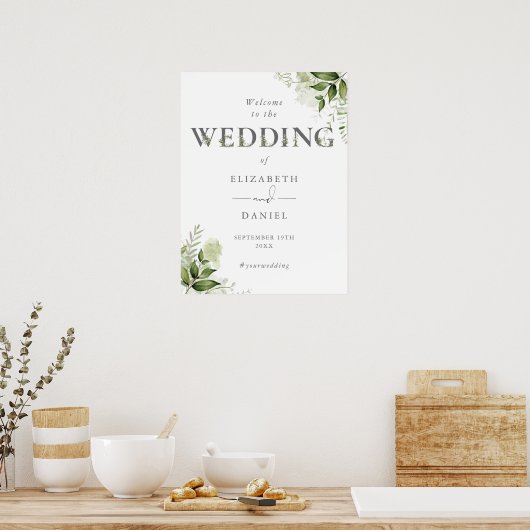 Groen Bloemen Typografie Huwelijk Welkom Teken Poster (Keuken)