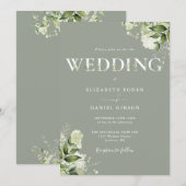 Groen Bloemen Typografie Sage Green Wedding Kaart (Voorkant / Achterkant)