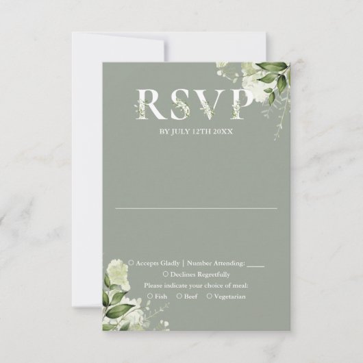 Groen Bloemen Typografie Sage Green Wedding RSVP Kaartje (Voorkant)