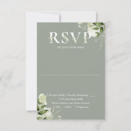 Groen Bloemen Typografie Sage Green Wedding RSVP Kaartje