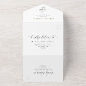 Groen Bloemen Waterverf bruiloft All In One Uitnodiging (Buitenkant)