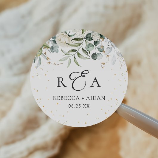 Groen Bloemen Waterverf bruiloft Ronde Sticker