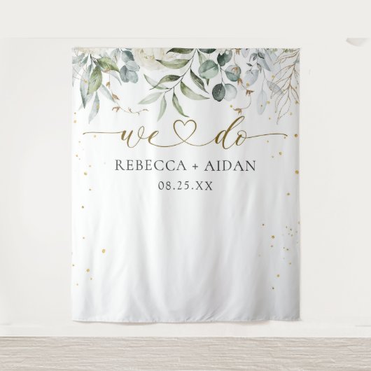 Groen Bloemen Waterverf bruiloft Wandkleed (Voorkant)