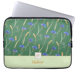 Groen Bloemen Wildbloem Monogram Laptop Sleeve
