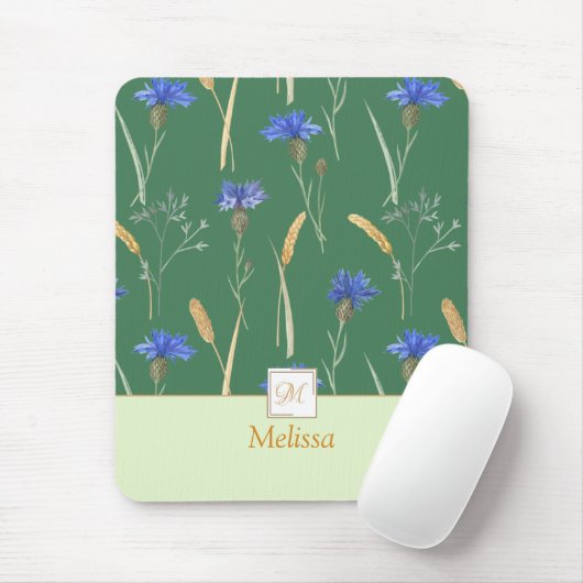 Groen Bloemen Wildbloem Monogram Muismat (Met muis)