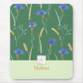 Groen Bloemen Wildbloem Monogram Muismat (Voorkant)