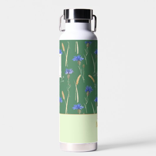 Groen Bloemen Wildbloem Monogram Waterfles (Voorkant)