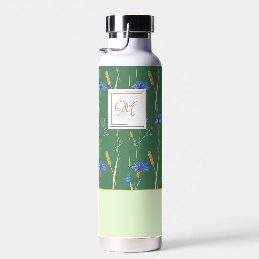 Groen Bloemen Wildbloem Monogram Waterfles (Rechts)