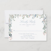 Groen Bloemen Wildbloemen Stoffig Blauw Bruiloft RSVP Kaartje (Voorkant)