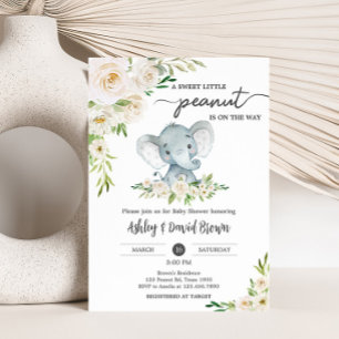 Groen Bloemen Witte Olifant Baby shower Kaart