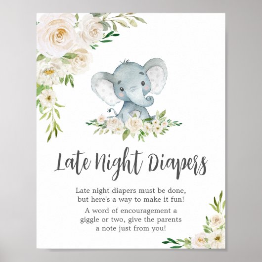 Groen Bloemen Witte Olifant Late Night Luiers Poster (Voorkant)