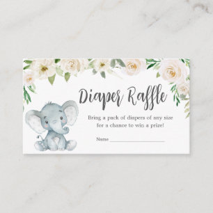 Groen Bloemen Witte Olifant Luier Raffle Informatiekaartje