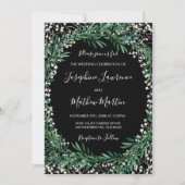 Groen & Bloemen Zwart Bruiloft Uitnodigingen (Voorkant)