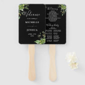 Groen Bloemen Zwart en Wit Trouwprogramma Handwaaier (Voorkant en achterkant)