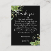 Groen Bloemen Zwart-wit bruiloft Dank u Plaatskaartje (Voorkant)