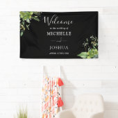Groen Bloemen Zwart-wit bruiloft Welkom Spandoek (Insitu)