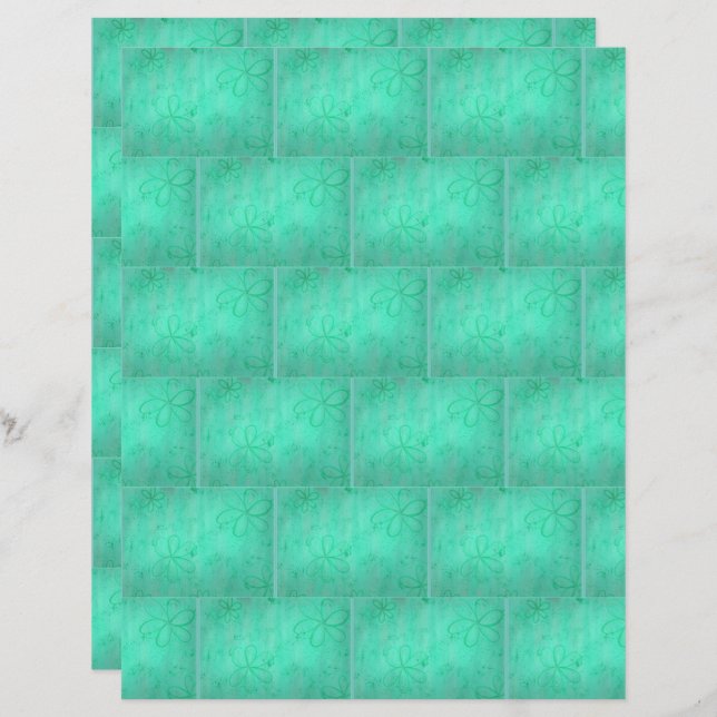 Groen bloemenbaksteenpatroon, plakboekdocument (Voorkant / Achterkant)