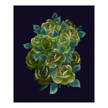 Groen bloemenboeket, marineblauw, exotische rozen