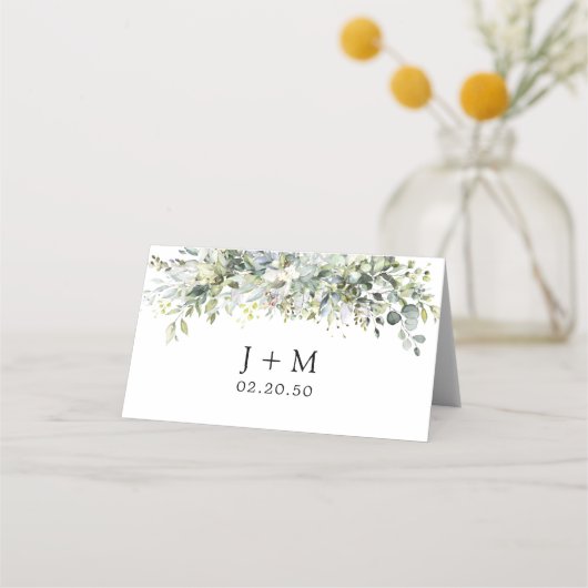 groen bloemenbruiloft gevouwen plaats kaart plaatskaartje (Achterkant)