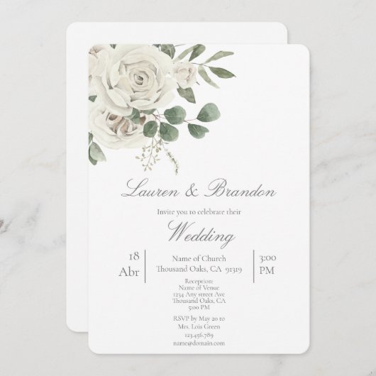 Groen bloemenbruiloft uitnodiging (Voorkant / Achterkant)