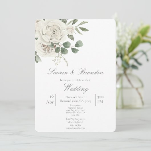 Groen bloemenbruiloft uitnodiging (Staand voorkant)