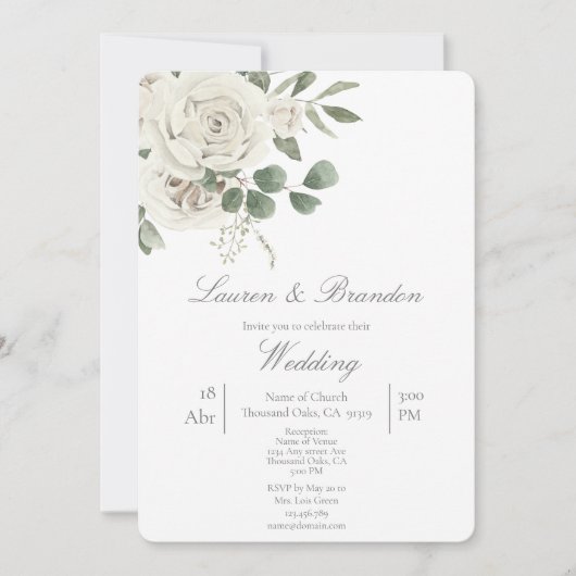 Groen bloemenbruiloft uitnodiging (Voorkant)
