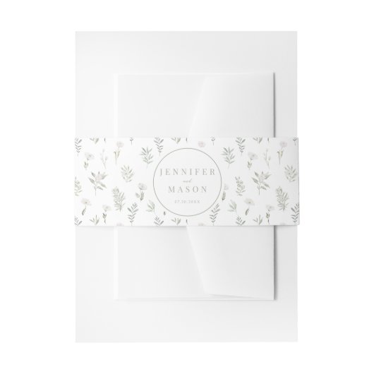 Groen bloemenbruiloft uitnodiging buikband uitnodigingen wikkel (Voorkant Voorbeeld)