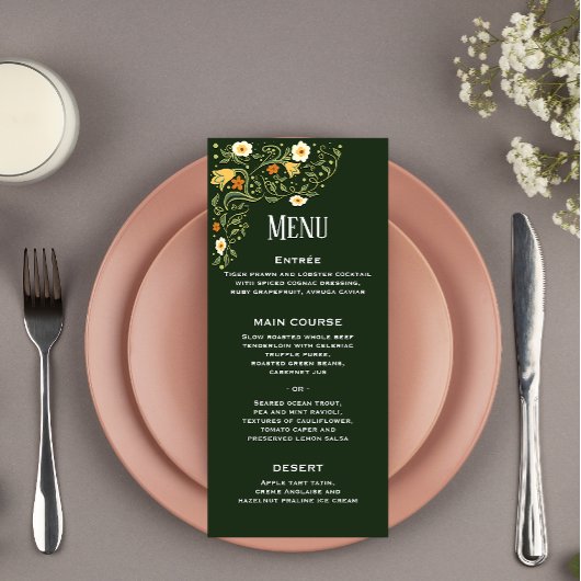 Groen bloemend huwelijksreceptiemenu menu