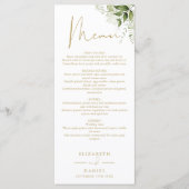 groen bloemengoud monogram bruiloft diner menu (Voorkant)