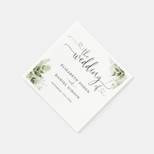 groen bloemenhart script bruiloft servet (Hoek)