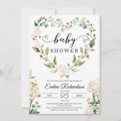 Groen bloemenhartkrans witte rozen baby kaart (Voorkant)