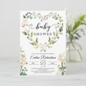 Groen bloemenhartkrans witte rozen baby kaart (Staand voorkant)